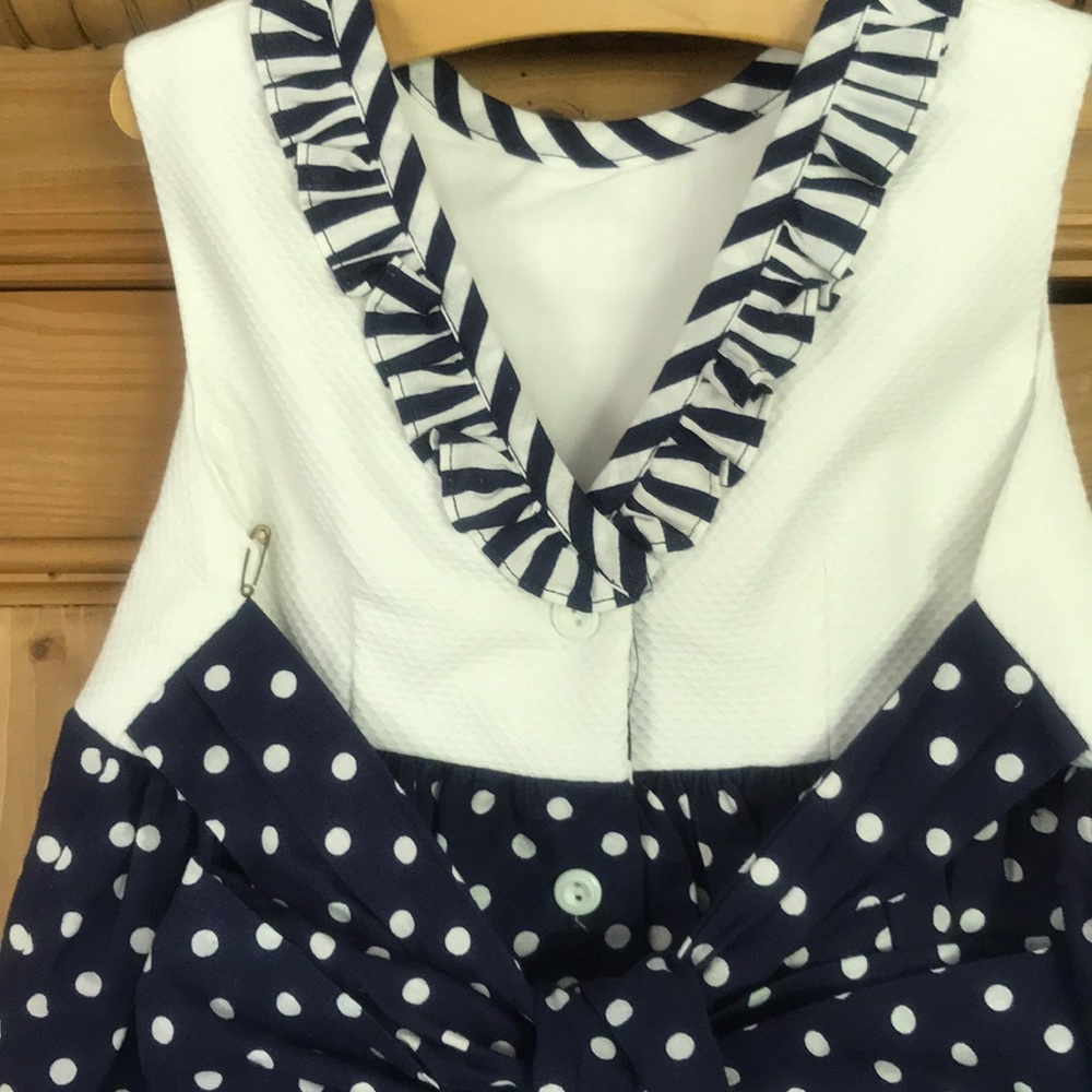 CARY navy dot girls button back dress-NWT-5-USA - Picture 3 of 5